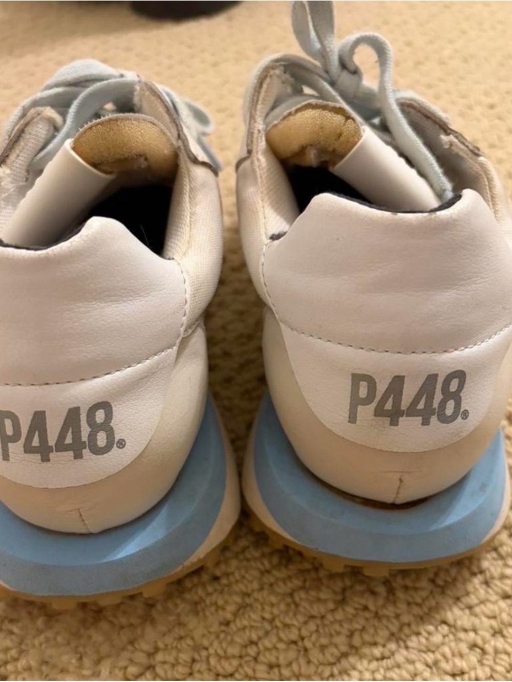 P448 White Leather Sneakers with Light Blue Midsole
